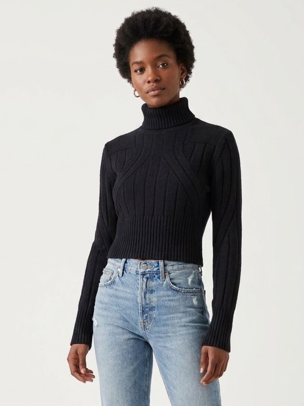 Karen Millen Funnel Neck Ribbed Knit Wool Sweater Quiet Luxury Minimalist